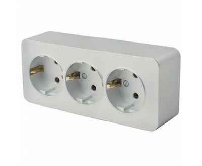 Розетка 3-местная с заземлением открытой установки, 250В, 16А, IP20, серия София, серебро, MST16-13-03, STEKKER 49330