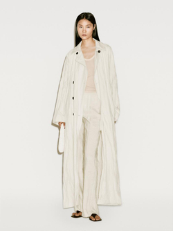 Massimo Dutti Длинное объемное пальто-тренч из хлопчатобумажной смеси - Limited Edition, кремовый