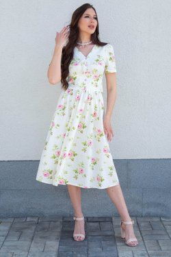 Платье с розами из хлопка