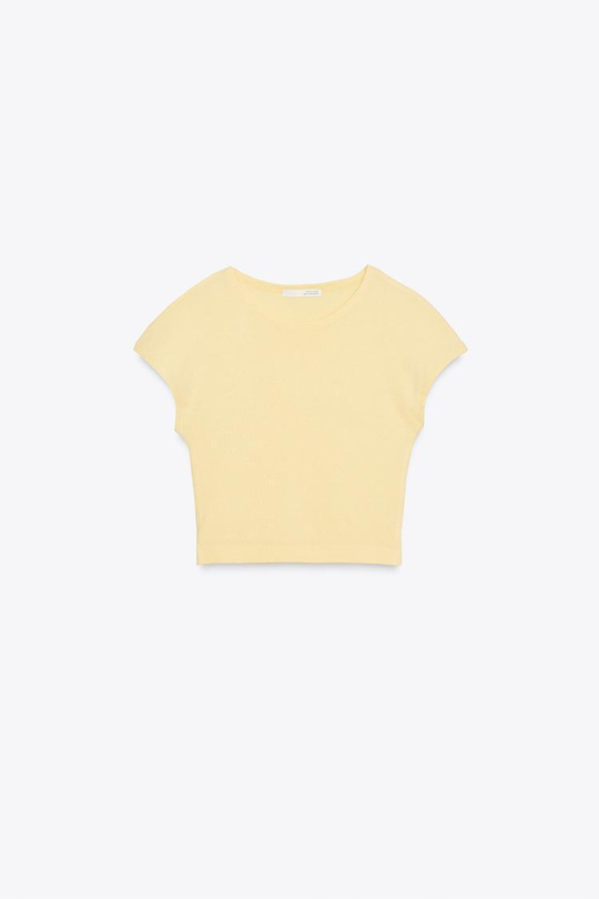 ZARA УКОРОЧЕННАЯ ФУТБОЛКА ИЗ ХЛОПКА И МОДАЛА, ЖЕЛТЫЙ