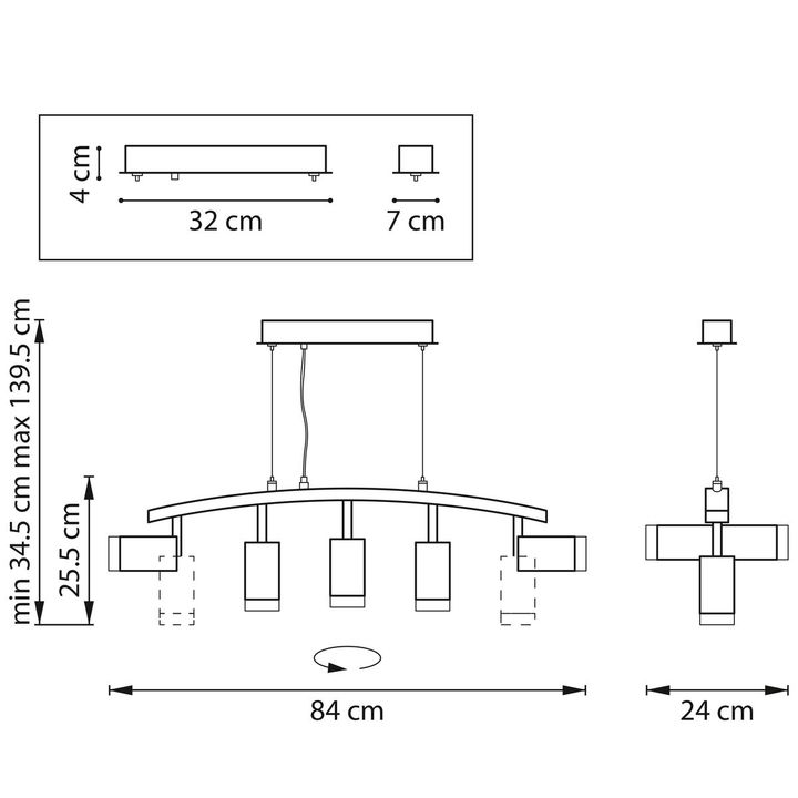 Комплект с подвесной люстрой Lightstar Rullo (571735+214436-5+202430-5) LR7353650
