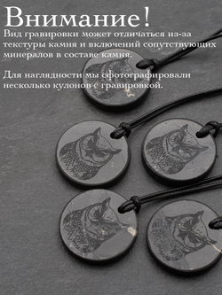 Шунгит натуральный камень Тотем сова круглый кулон оберег талисман Карелия