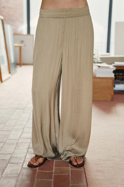 ZARA ШИРОКИЕ СТРУЯЩИЕСЯ БРЮКИ, СЕРО-КОРИЧНЕВЫЙ