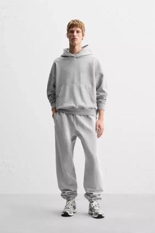 ZARA ТОЛСТОВКА BOXY FIT ИЗ ТКАНИ С ЭФФЕКТОМ ПОТЕРТОСТИ, АНТРАЦИТОВО-СЕРЫЙ