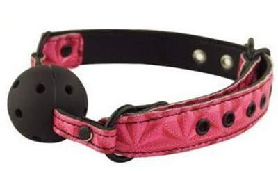 Черный пластиковый кляп-шар на розовый ремешках (Цвет: розовый с черным)