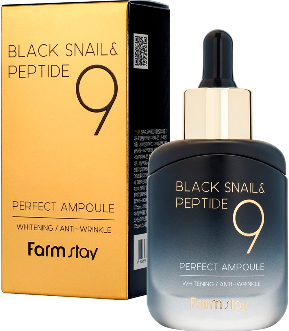 Омолаживающая ампульная сыворотка с комплексом из 9 пептидов Farm Stay Black Snail & Peptide 9 Perfect Ampoule