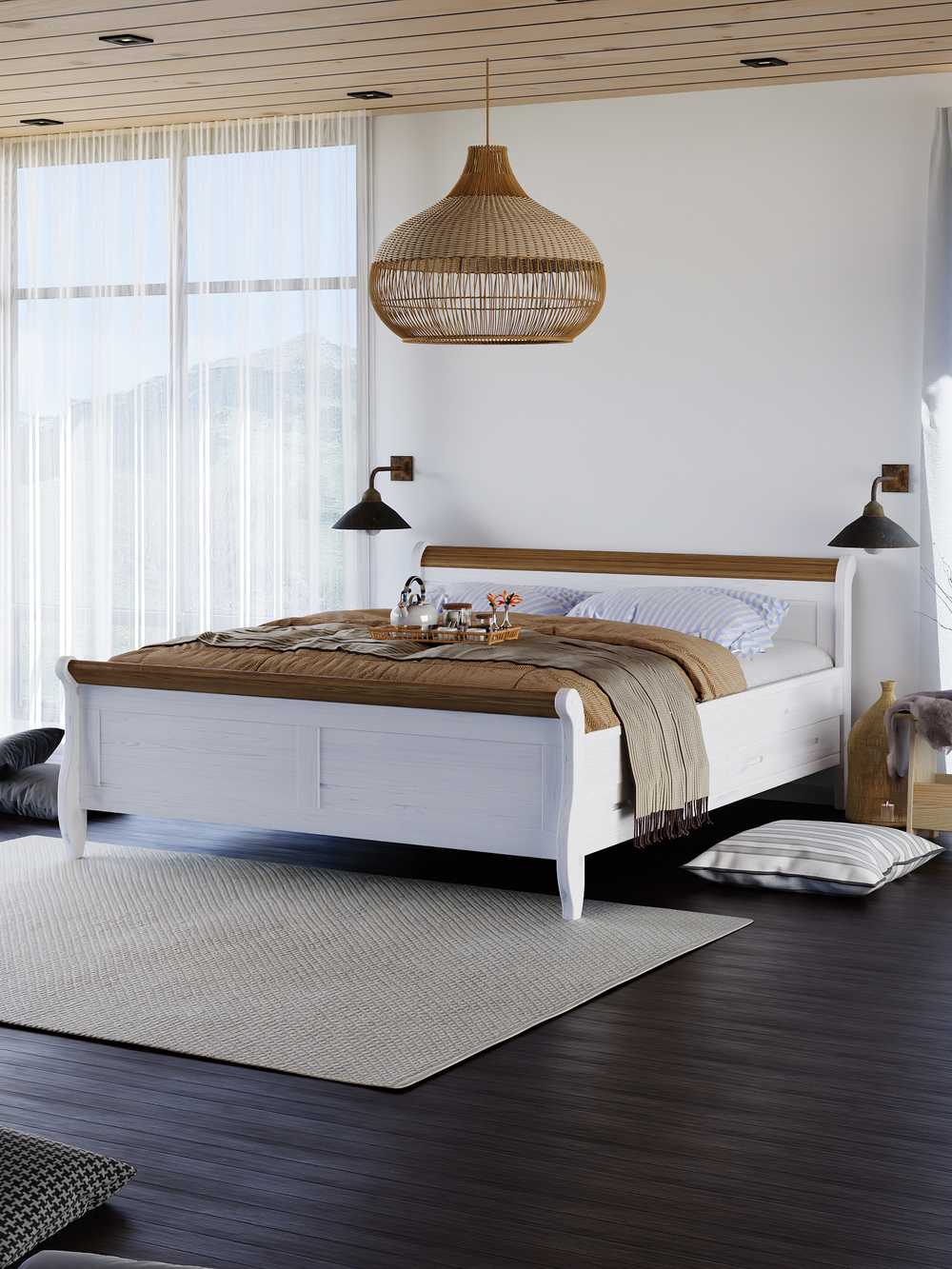 Кровать двуспальная 180х200 Мелания с выдвижными ящиками для белья, деревянная