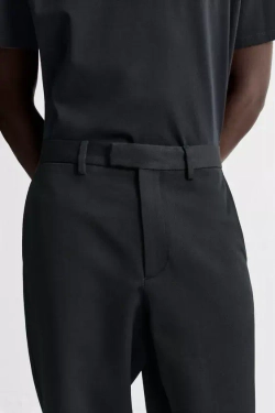 ZARA БРЮКИ ИЗ ХЛОПКА И ШЕРСТИ, МОРСКОЙ СИНИЙ