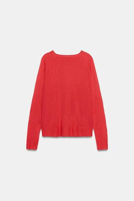 ZARA БАЗОВЫЙ СВИТЕР ИЗ ТОНКОГО ТРИКОТАЖА, КОРАЛЛОВО-КРАСНЫЙ