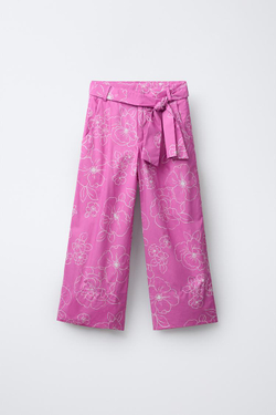 ZARA БРЮКИ С ЦВЕТОЧНЫМ ПРИНТОМ, РОЗОВЫЙ/БЕЛЫЙ