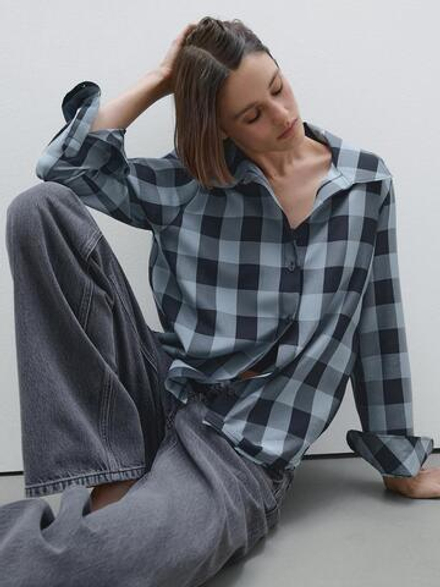 Massimo Dutti Струящаяся рубашка в клетку, синий