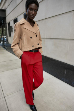 ZARA ПРЯМЫЕ БРЮКИ С ПОЯСОМ, ТЕМНО-РОЗОВЫЙ