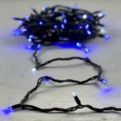 Гирлянда Нить 10 м., Синяя с Мерцанием Белого Диода 220В, 75 LED, Провод Черный Каучук, IP65, Beauty LED (LL75BLW-1-2B)