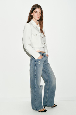 ZARA УКОРОЧЕННЫЙ БЛЕЙЗЕР С КАРМАНАМИ, ЭКРЮ