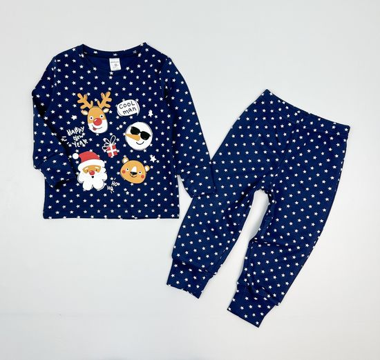 Пижама хлопковая Новогодняя, звезды на синем