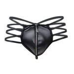 Кожаные мужские стринги Ohyeah Zipper Black, на молнии со стрепами, S