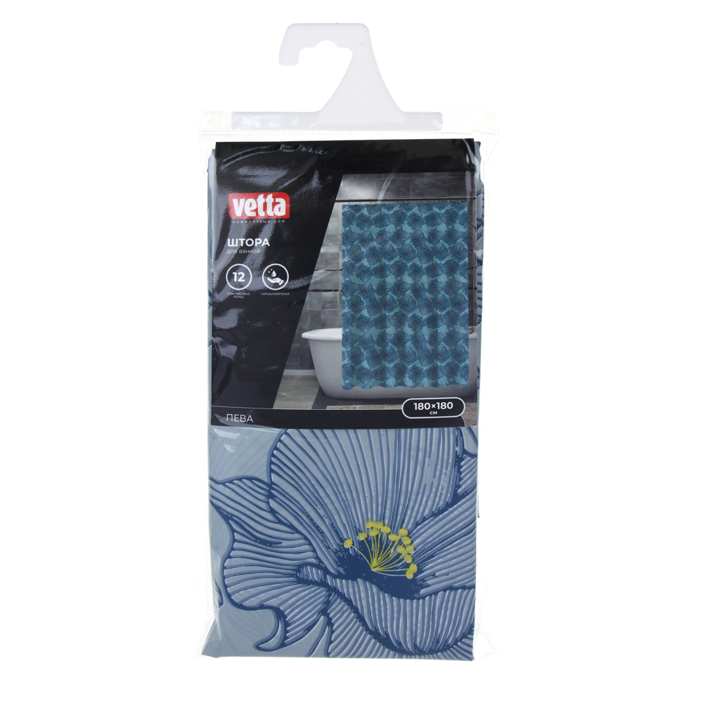 Штора для ванной 180*180см ПЕВА "Цветы 602" VETTA