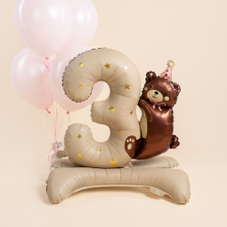 Цифра на 3 ГОДА "Бежевая с медвежонком" 89 см