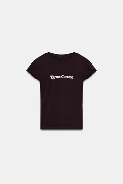 ZARA ФУТБОЛКА С НАДПИСЬЮ, ШОКОЛАДНЫЙ