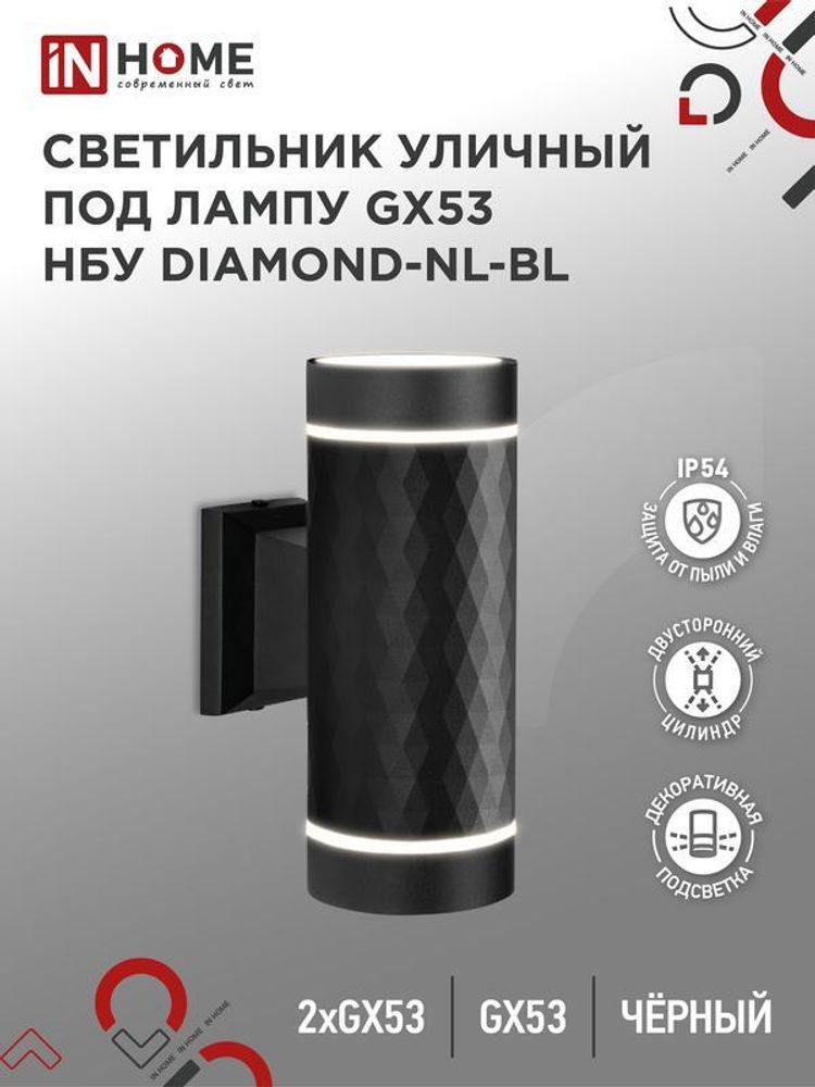 Светильник DIAMOND-2хGX53-NL-BL IP65 под лампу 2хGX53 НБУ уличный настенный двусторонний
