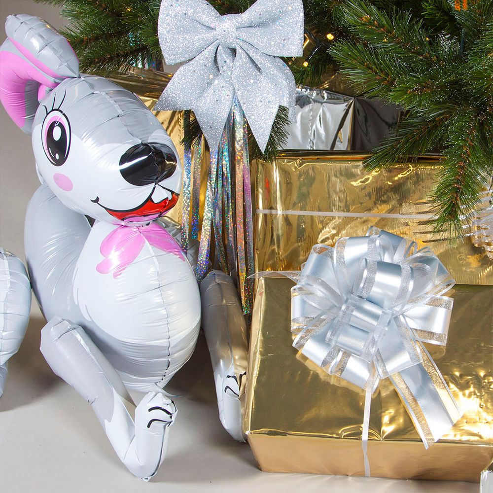 Текстильный бант Шар, Широкая полоса, Серебро, Металлик, 15 см, 1 шт.