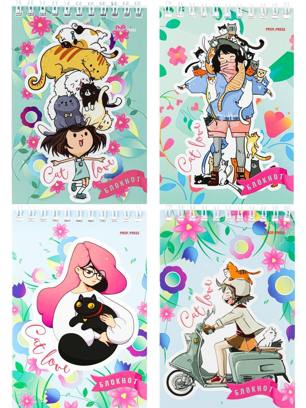 Блокнот А6 40л. клетка на гребне "Аниме-девчонки" (Проф-Пресс)