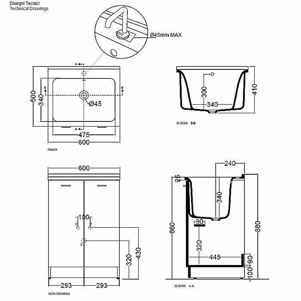 Тумба с раковиной постирочная Kerasan Aquadom 66