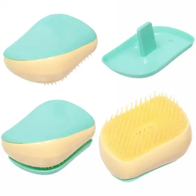 Расческа массажная компактная «Harizma», цвет мятный/желтый, в пластиковой коробке, 8*6 см