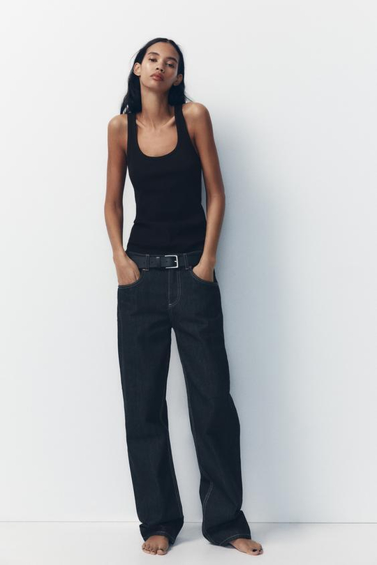 ZARA ДЖИНСЫ TRF WIDE LEG СО СРЕДНЕЙ ПОСАДКОЙ, НАСЫЩЕННЫЙ СИНИЙ