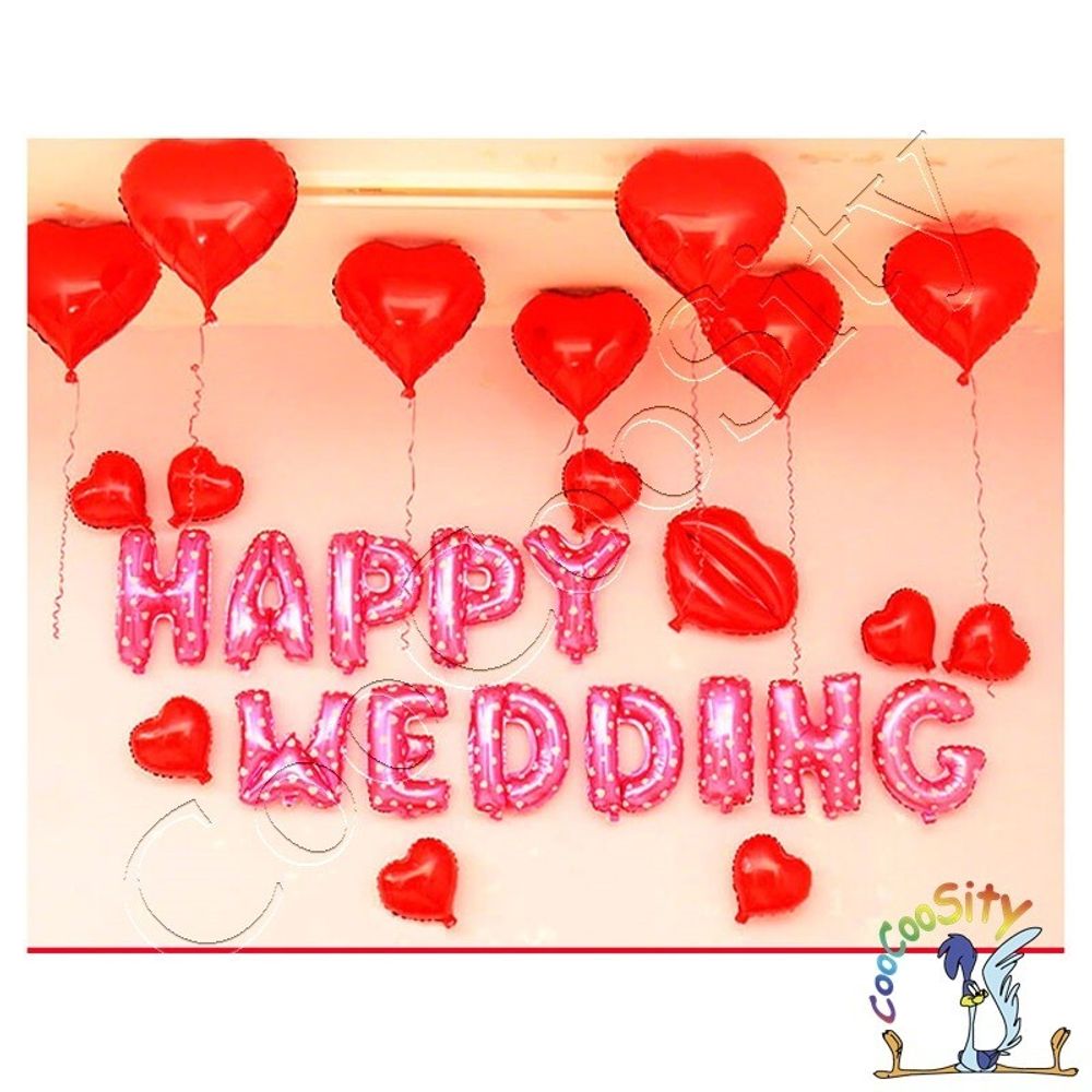 Набор шаров-букв, надпись HAPPY WEDDING (счастливая свадьба), фольгированные, розовый, 1 шт. (16&#39;&#39;/41 см)