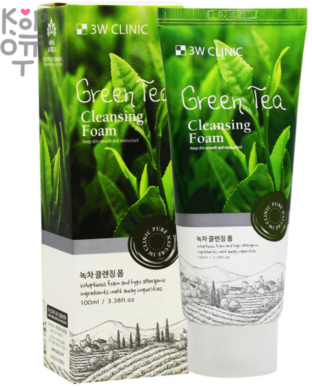 3W Clinic пенка для умывания Green Tea Foam Cleansing, 100 мл