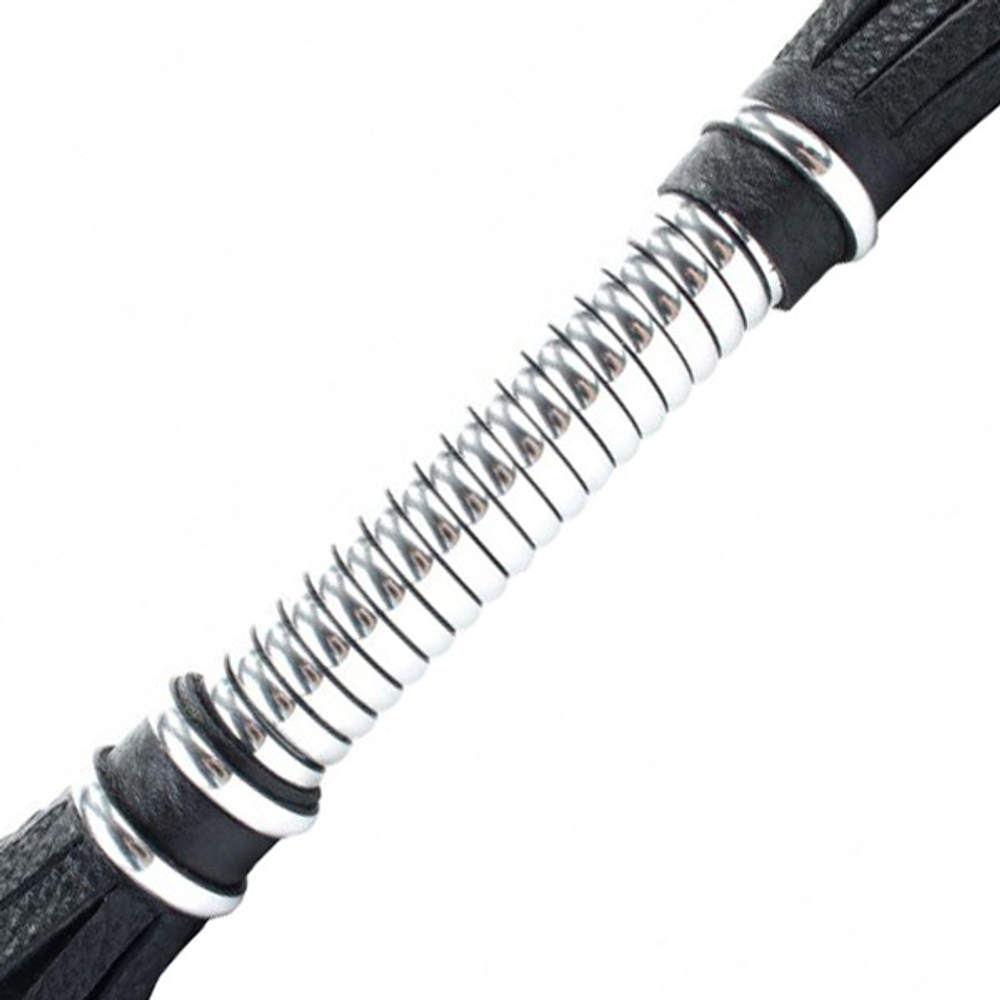 Черная длинная кожаная плеть 60см с серебристой ручкой БДСМ Арсенал 54052