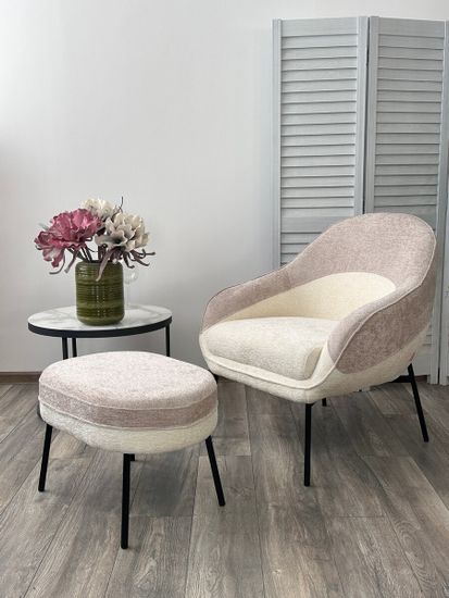 Кресло SION 3018-01 белый / 3018-10 бежевый, шенилл / черный каркас