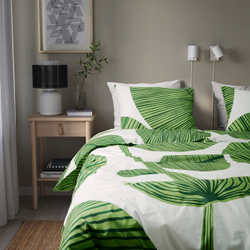 IKEA KUNGSCISSUS  (ИКЕА КУНГССИССУС)  -  Пододеяльник и наволочка, белый/зеленый, 150x200/50x60 см
