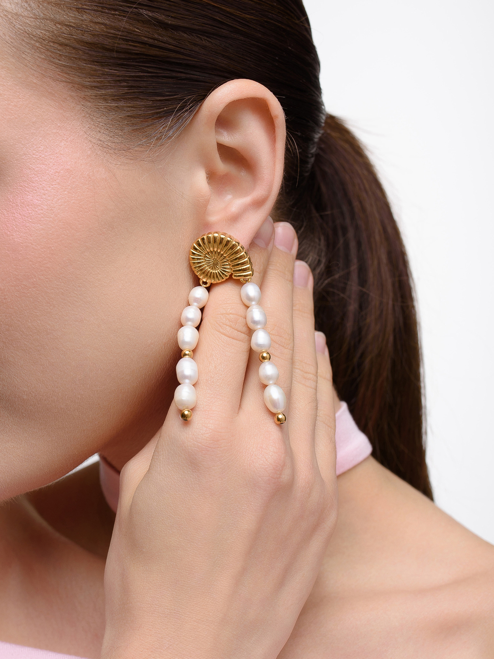 Пусеты Small Shell Gold Pearl