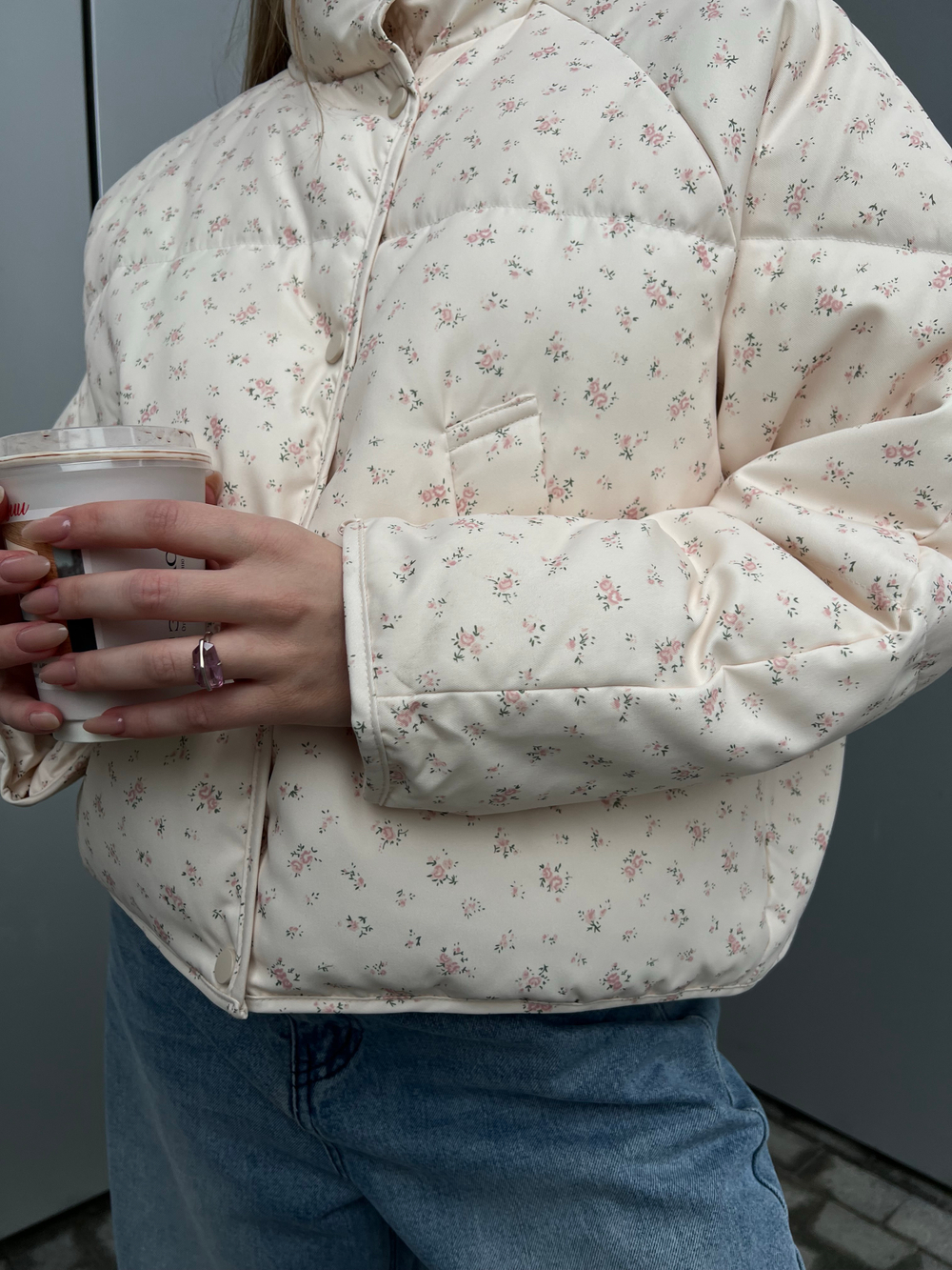 Пуховик Floral розовый