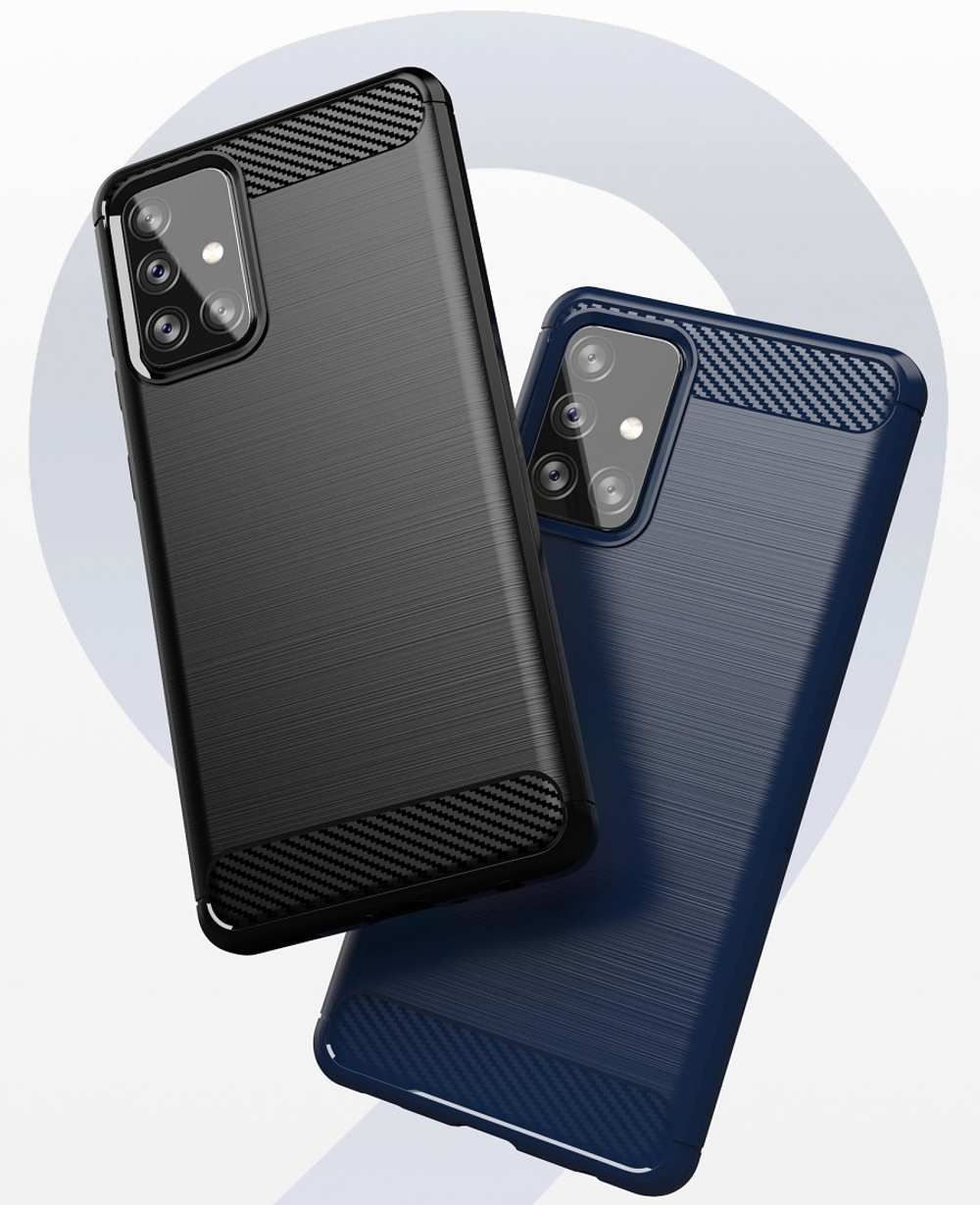 Чехол темно-синего цвета на Samsung Galaxy A72, серия Carbon (стиль под карбон) от Caseport