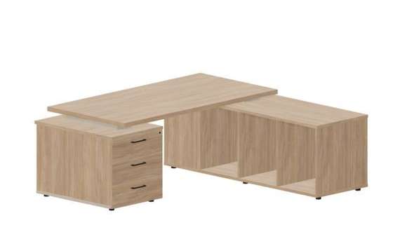 Стол на опорной тумбе 3 ящика и опорной сервисной тумбе (правый) 180(+30/45/60)х180х73.5см