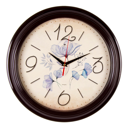 Часы настенные РУБИН  3527-005 круг d=35 см, корпус темно-коричневый "Цветы"