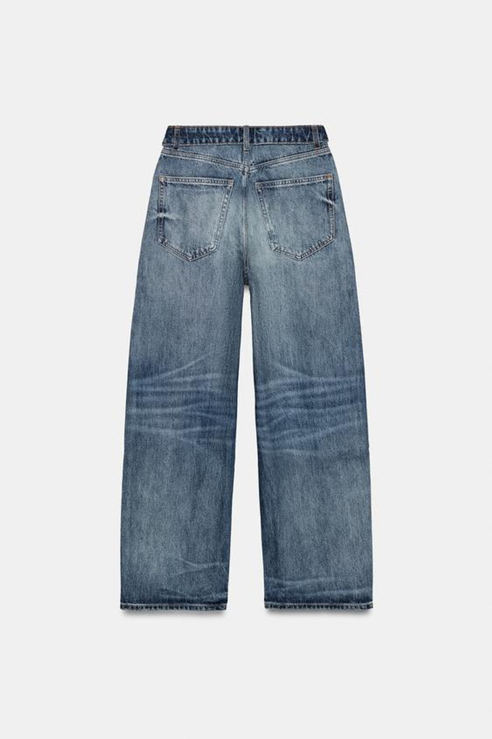 ZARA ДЖИНСЫ TRF СО СРЕДНЕЙ ПОСАДКОЙ И ОТЛОЖНЫМ ПОЯСОМ, МОРСКОЙ СИНИЙ