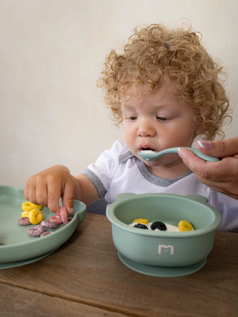 Набор посуды для детей - миска и ложка Мишка, Mint