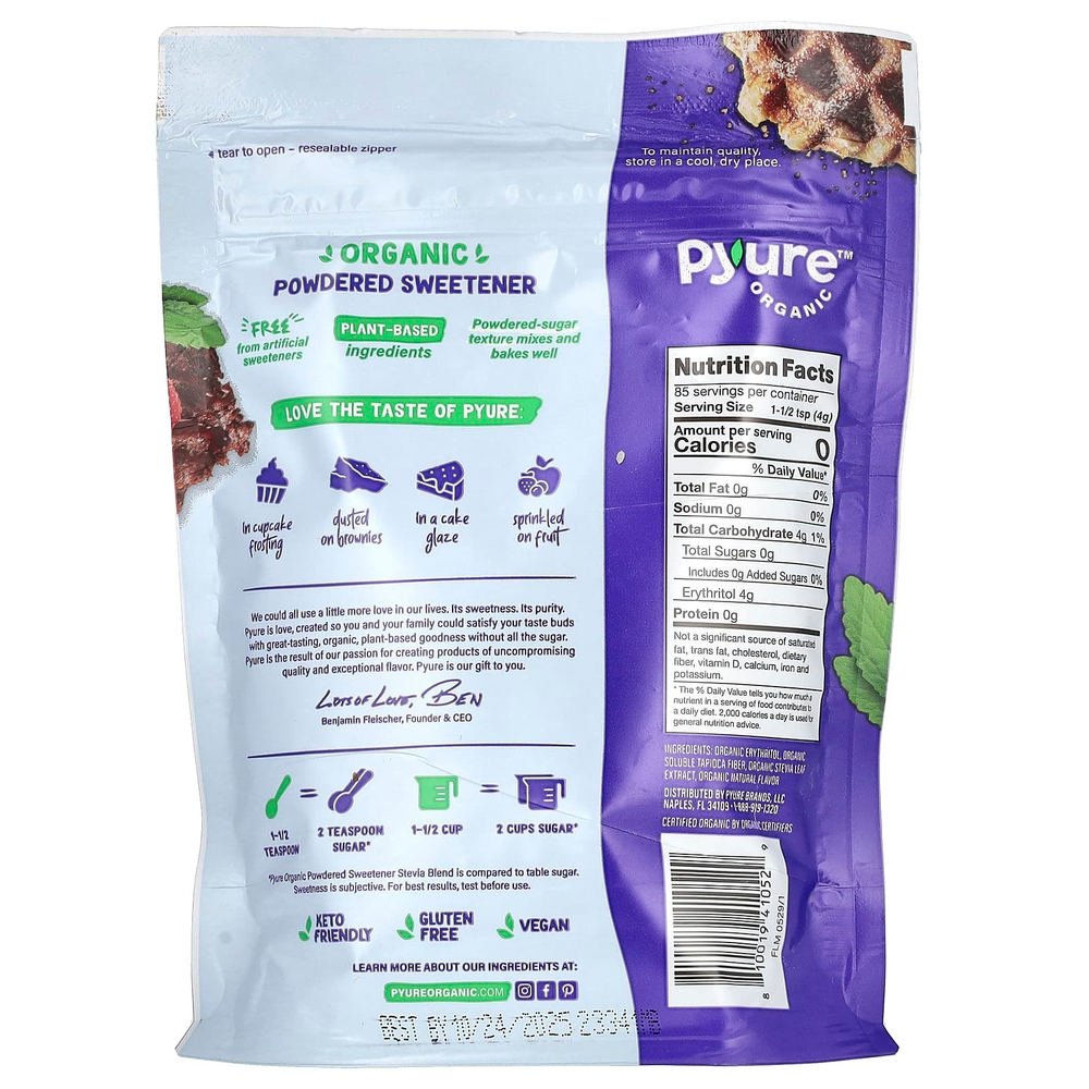 Pyure, Органический порошковый подсластитель, смесь стевии, 340 г (12 унций)