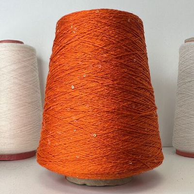 COTTON PAILLETTES; 96% хлопок, 4% пайетки; 400м/100гр; цвет: темно-оранжевый, прозрачные паейтки