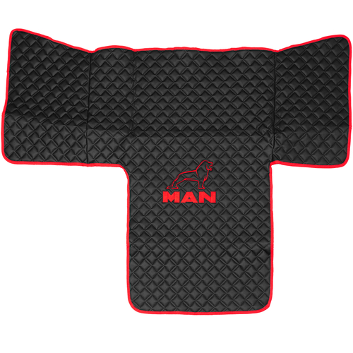 Ковры MAN TGS узкая кабина (механика), (экокожа, черный, красный кант, красная вышивка)