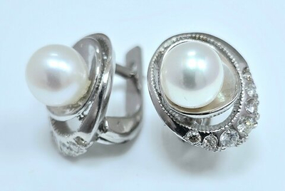 Серьги Эстерелла платина 950, бриллианты, жемчуг.