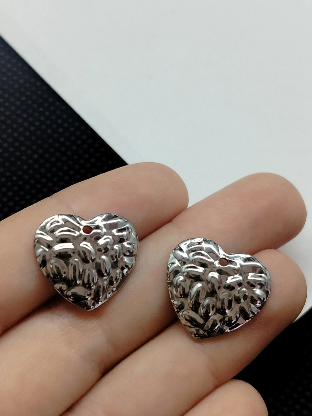 Подвеска сердце, мятое, текстура, сталь, 14мм, штучно