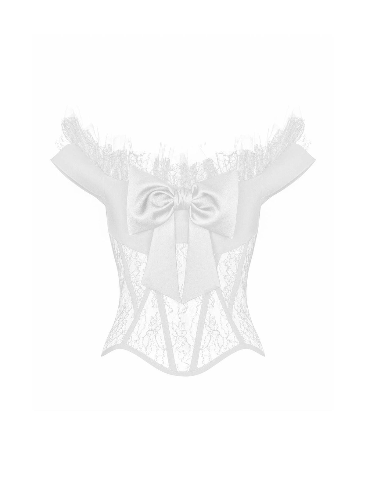 Tоп корсетного типа из крепа и кружева с рюшами и бантом