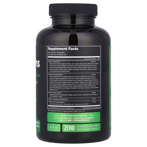 NutraChamps, Зелень с суперфудами, пробиотиками и ферментами, 150 веганских капсул