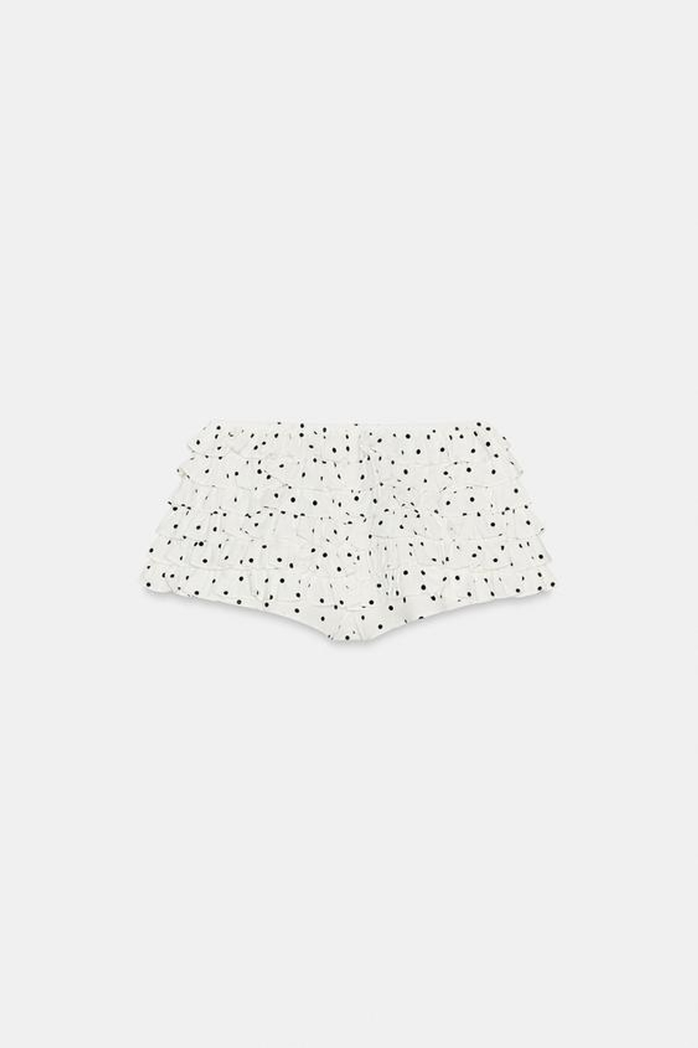 ZARA МИНИ-ШОРТЫ В ГОРОШЕК С ВОЛАНАМИ, ЭКРЮ/ЧЕРНЫЙ