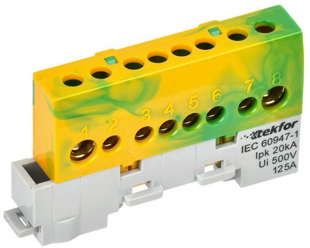 Шина PE &quot;земля&quot; изол. на универс. держ. 8х12-8-ЖЗ TEKFOR IEK TF-NN20-08-KL-K52